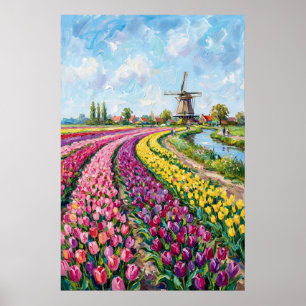 Olie Schilderij van Nederlandse Tulpvelden Poster