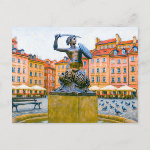 Olie-schilderij van Warschau – Oude Stad met Syren Feestdagenkaart