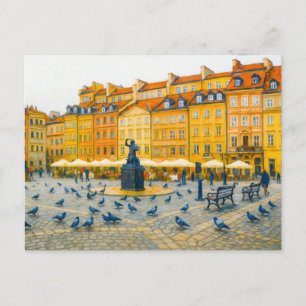 Olie-schilderij van Warschau Oude Stad met Syrenka Feestdagenkaart