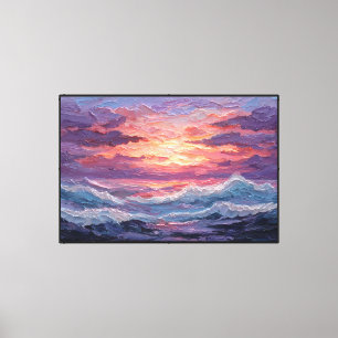 Olie-schilderij van zeegezicht bij zonsondergang – canvas afdruk