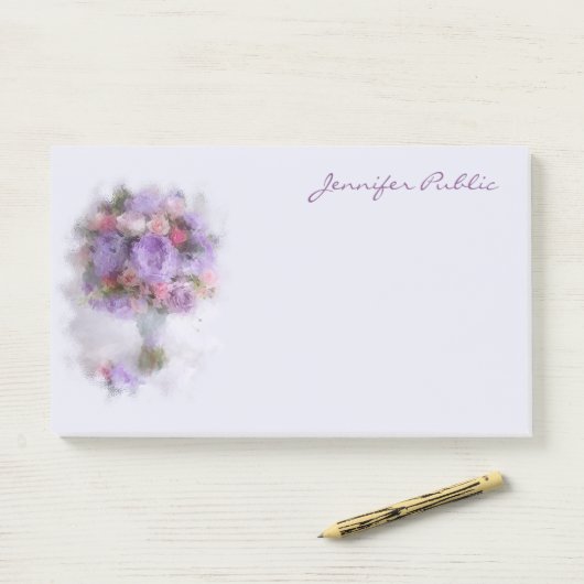 Oliekleur Bloemen Hand Script Elegant Art Sjabloon Post-it® Notes (Op bureau)