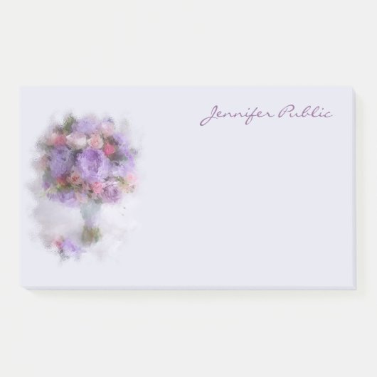Oliekleur Bloemen Hand Script Elegant Art Sjabloon Post-it® Notes (Voorkant)