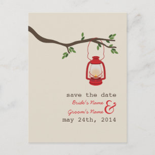 Olielamp Camping / Outdoor Wedding Save the Date Aankondigingskaart
