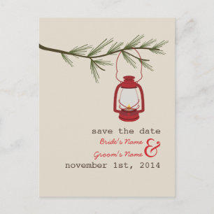 Olielamp Evergreen Tree Wedding Save The Date Aankondigingskaart