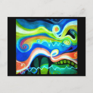 oliepastel Abstract Briefkaart   Zingen in tongen