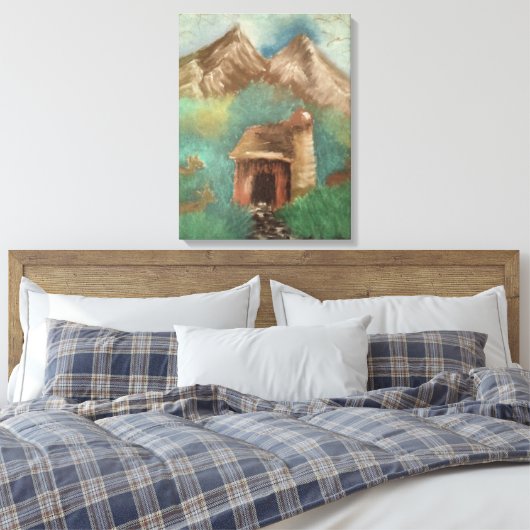 Oliepastel van kleine oude schuur met vrouwen elan canvas afdruk (Insitu (Slaapkamer))