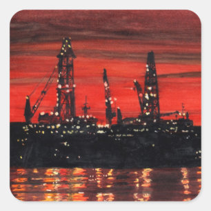 Olieplatforms 's nachts vierkante sticker
