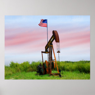 Oliepomp met Amerikaanse vlag Poster