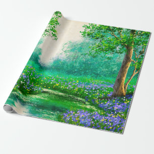 Olieschilderende landschap, veer, boom in de foren cadeaupapier