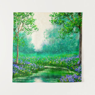 Olieschilderende landschap, veer, boom in de foren wandkleed