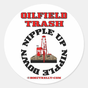 Olieveldafval, omhoog, napperen neerslag,olie,gas, ronde sticker