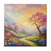 Olieverf een lentelandschap met rivier tegeltje (Voorkant)