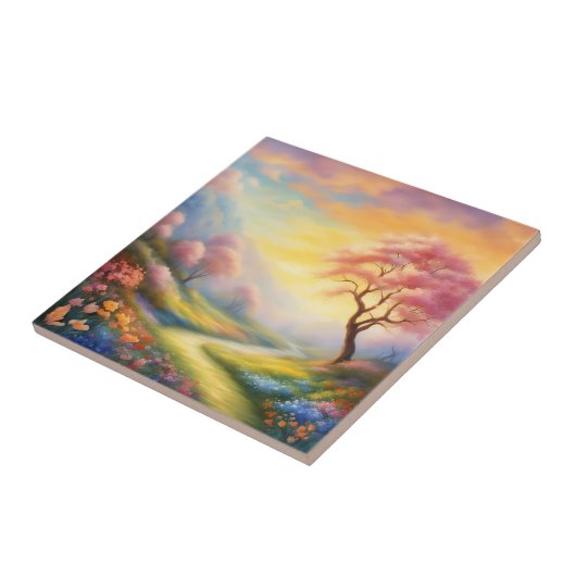 Olieverf een lentelandschap met rivier tegeltje (Zijkant)