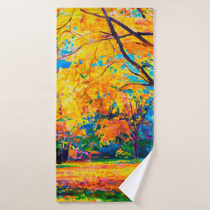 olieverf op canvas. Gele bomen. Moderne kunst. Badhanddoek