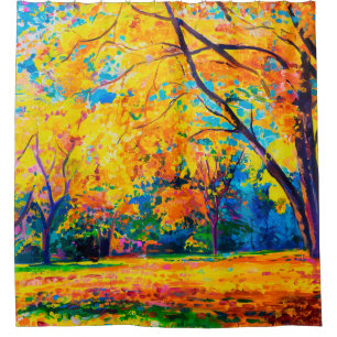 olieverf op canvas. Gele bomen. Moderne kunst. Douchegordijn