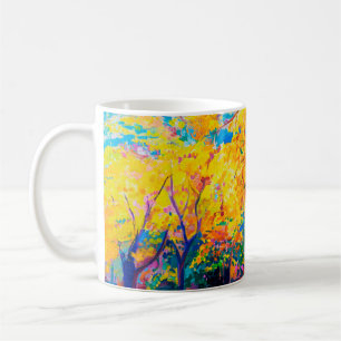 olieverf op canvas. Gele bomen. Moderne kunst. Koffiemok