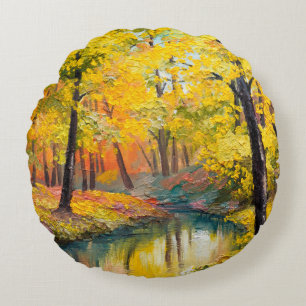 olieverf op canvas - herfstbosverf, olie, ar rond kussen