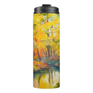 olieverf op canvas - herfstbosverf, olie, ar thermosbeker