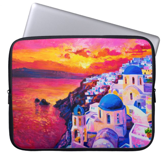 olieverf op canvas. Sunset over het eiland. M Laptop Sleeve (Voorkant)