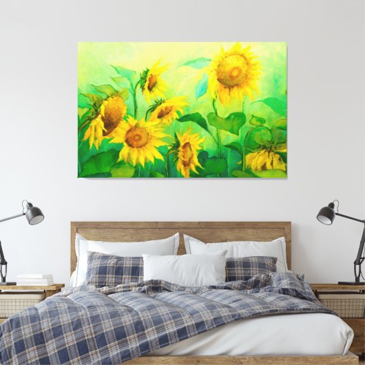 Olieverf op zonnebloemen op Canvas, zonlicht gedru Canvas Afdruk (Insitu (Slaapkamer))