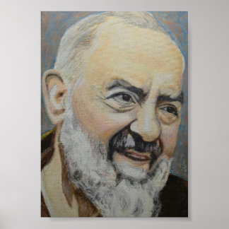 Olieverf Portret van St. Padre Pio van Pietrelcino Poster