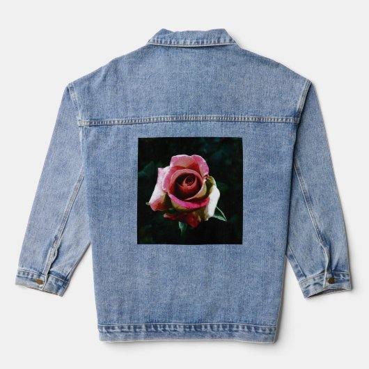 Olieverf rode roos denim jacket (Achterkant)
