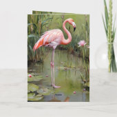 Olieverf roze flamingo in vijver, Kaart (Achterkant)