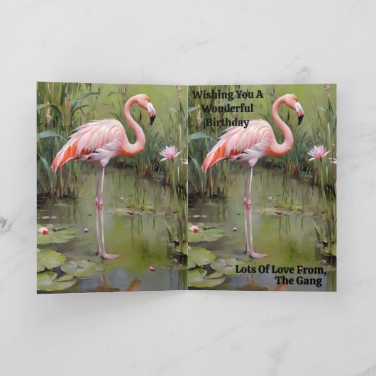 Olieverf roze flamingo in vijver, Kaart (Binnen)