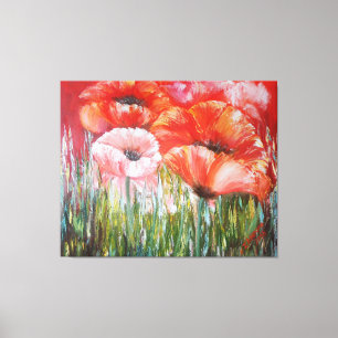 Olieverf van rode papaver op het canvas afdruk