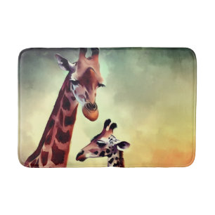 Olieverf voor moeder en baby-giraffe, badmat