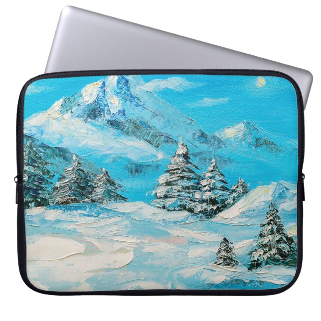 olieverf, winterberglandschap met spru laptop sleeve (Voorkant)
