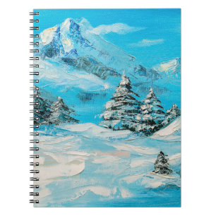 olieverf, winterberglandschap met spru notitieboek