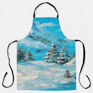 olieverf, winterberglandschap met spru schort