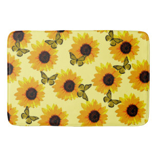 Olieverf zonnebloemen en vlinders, badmat