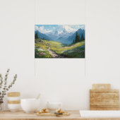 olieverfschilderende wikkelpaden voor bergen poster (Keuken)