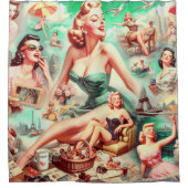 Olieverfschilderij Collage Pin Up Douchegordijn (Voorkant)