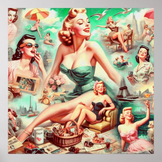 Olieverfschilderij Collage Pin Up Poster (Voorkant)