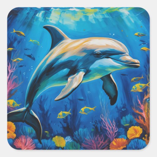 olieverfschilderij Dolfijn Vierkante Sticker (Voorkant)