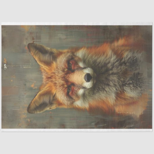 Olieverfschilderij geweven van vos decoupage tissuepapier (Voorkant)