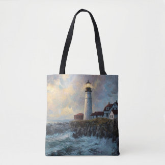 Olieverfschilderij met textuur van een vuurtoren draagtas