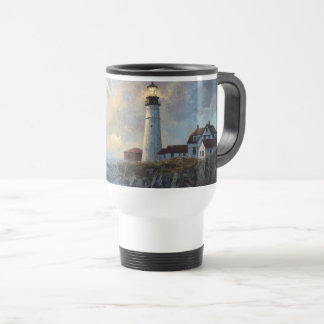 Olieverfschilderij met textuur van een vuurtoren reisbeker