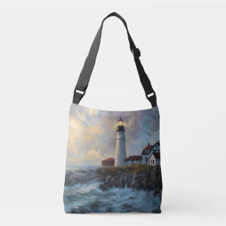 Olieverfschilderij met textuur van vuurtoren crossbody tas