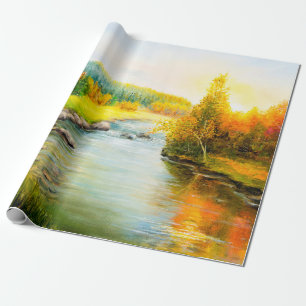 olieverfschilderij van de beautifl - herfstlandsch cadeaupapier