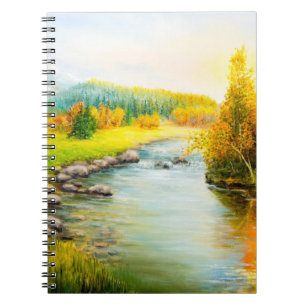 olieverfschilderij van de beautifl - herfstlandsch notitieboek