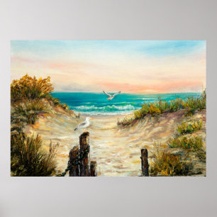  olieverfschilderij van de kustduinen van de oceaa poster