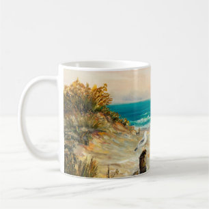 olieverfschilderij van de kustduinen van de oceaan koffiemok