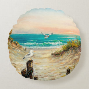 olieverfschilderij van de kustduinen van de oceaan rond kussen