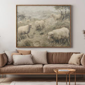 Olieverfschilderij van een groep schapen grazen in poster