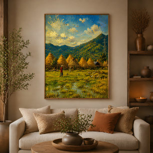 Olieverfschilderij van het Vietnamese platteland, Canvas Afdruk