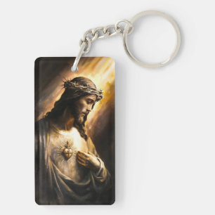 Olieverfschilderij van Jezus Christus met Heilig H Sleutelhanger